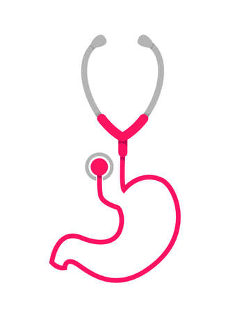 Doctor's Stethoscope in stomach shape. Checking On Stomach Medical Concept. Vector illustration isolated on white background.のイラスト素材