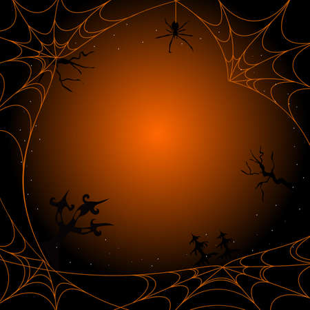 Dark Halloween magic background design with cobweb. This illustration can be used as a greeting card, poster banner or print.のイラスト素材