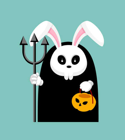 Skull rabbit cartoon. Hallowleen concept design. Vector illustration isolated on green background.のイラスト素材