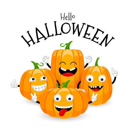 Group of cute cartoon pumpkin character design. Happy Halloween day concept. Vector illustration isolated on white background.のイラスト素材