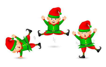Collection of cute cartoon little elf. Merry Christmas and Happy New Year. Illustration isolated on white background.のイラスト素材