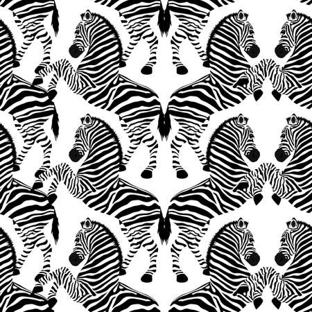 Zebra seamless pattern. Wild animal, striped black and white. design trendy fabric texture. Vector illustration isolated on white background.のイラスト素材