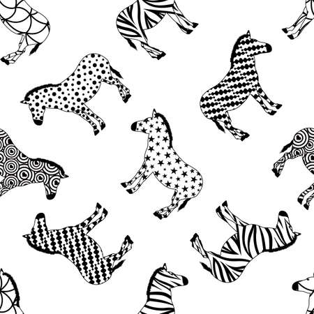 Set of zebras seamless. Variety pattern design.  Wild animal texture. Vector illustration isolated on white background.のイラスト素材