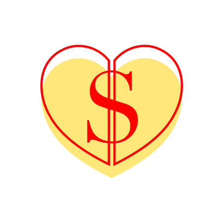 Red dollar in heart shape. Icon design. Vector illustration isolated on white background.のイラスト素材