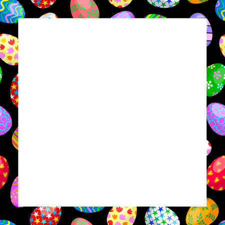 Variety of Easter eggs in square border. Happy Easter day concept. Vector illustration. Great for your design of poster, greeting card and banner.のイラスト素材