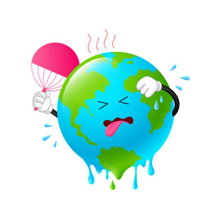 Melting planet earth character. Stop global warming concept. 

Illustration isolated on white background.のイラスト素材