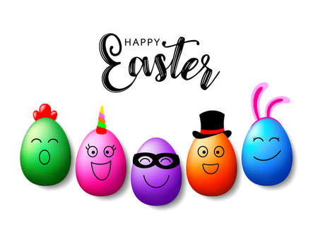 Colorful Easter eggs character design. Happy Easter holiday concept. Illustration isolated on white background.のイラスト素材