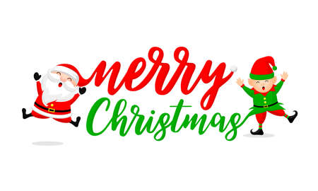 Merry Christmas with Santa Claus and little elf. Cartoon character design. Illustration isolated on white background.のイラスト素材
