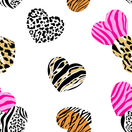 Abstract animal print in heart shape. Wild animals seamless pattern. background texture. Modern abstract design for paper, cover, fabric and interior decoration.のイラスト素材