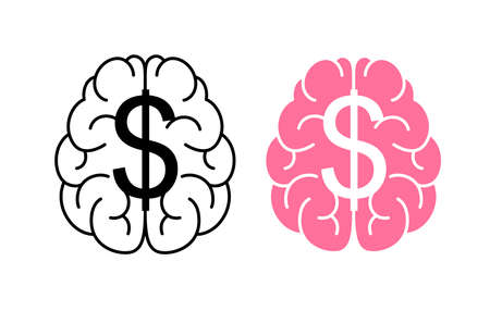 Human brain with dollar sign. Icon design. Vector illustration isolated on white background.