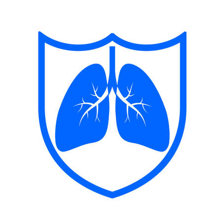 Human lung in shield. icon design. Health care concept. Vector illustration isolated on white background.のイラスト素材
