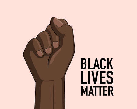 Black lives matter banner design with fist. Campaign against racial discrimination of dark skin...
