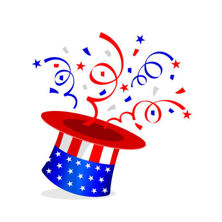 Red and blue paper shoot à¸ut of the hat. Celebrating fourth of july independence day, United States.  illustration.のイラスト素材