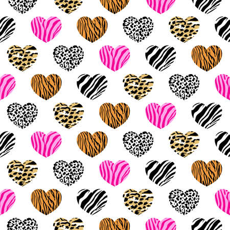 Abstract animal print in heart shape. Wild animals seamless pattern. background texture. Modern abstract design for paper, cover, fabric and interior decoration.のイラスト素材