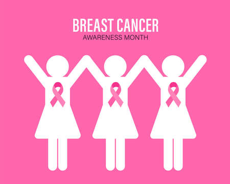 Breast Cancer Awareness Month Campaign. Women graphic with pink ribbon symbol. Vector illustrationのイラスト素材