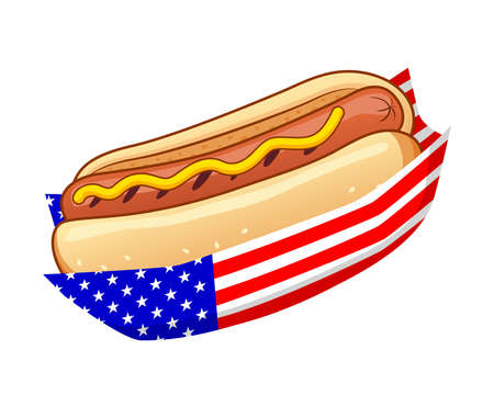 the Independence day hotdog. Vector illustration. Hotdog with american flag.のイラスト素材