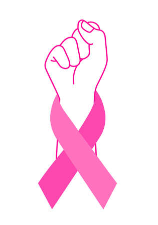 Hand with pink ribbon. Fight against breast cancer concept. Breast cancer awareness month banner. design for poster, banner.のイラスト素材