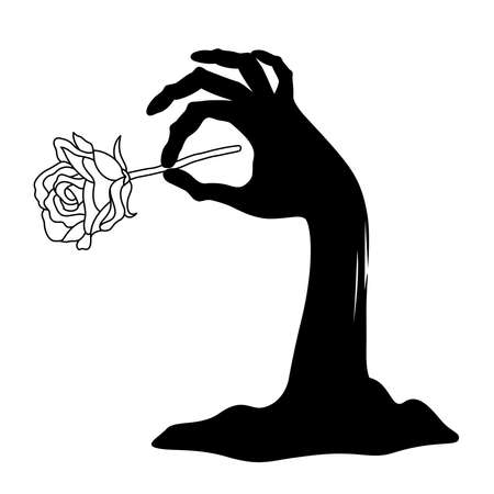 Zombie hand with rose. Happy halloween concept. Vector illustration.のイラスト素材