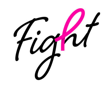 Breast cancer awareness month. Fight text design with pink ribbon. Vector illustration.のイラスト素材