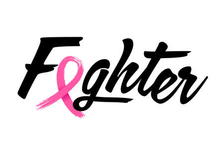 Breast cancer awareness month. Fighter text design with pink ribbon. Vector illustration.のイラスト素材