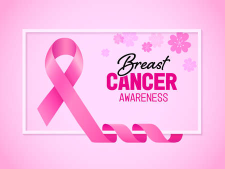 Pink ribbon symbol. Breast cancer awareness month campaign. Vector illustration.のイラスト素材