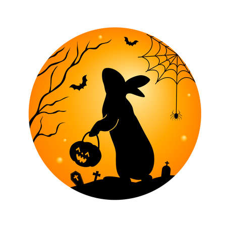 Rabbit silhouette with lantern. Happy halloween concept. Vector illustration for banner, poster, greeting card.のイラスト素材