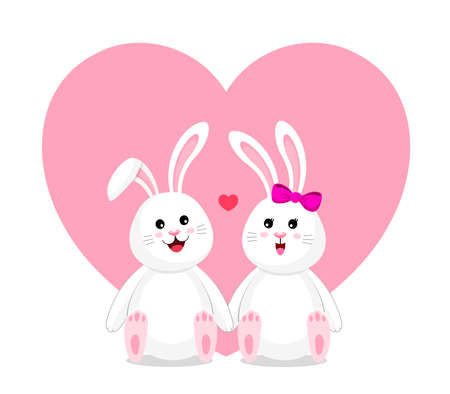 Cute cartoon bunny boy and girl. Happy valentine concept. Cartoon character design. Vector illustration.のイラスト素材