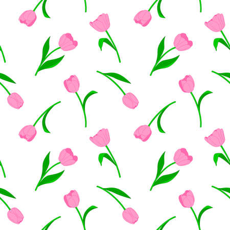 Pink tulip seamless pattern, vector illustration. Endless texture for easter and spring design, greeting card, fabrics, poster.のイラスト素材