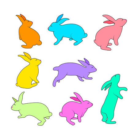 Cute rabbit set. Colorful hares vector illustration.のイラスト素材