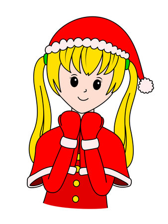 Cute girl in santa suit with arms folded. Cartoon character design, vector illustration.のイラスト素材