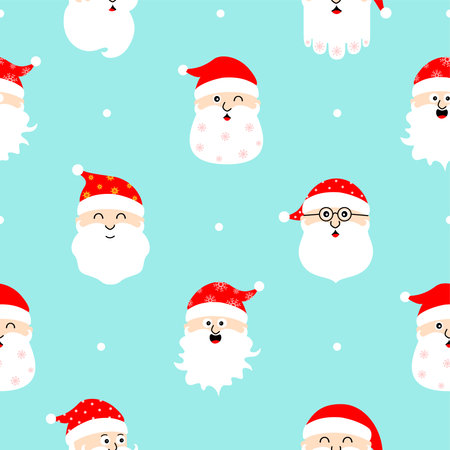 Cartoon Santa claus face seamless pattern. Vector illustration for Christmas concept.のイラスト素材