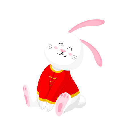 Rabbit character in chinese outfit. Happy Chinese New Year. The year of rabbit. Vector illustration.のイラスト素材