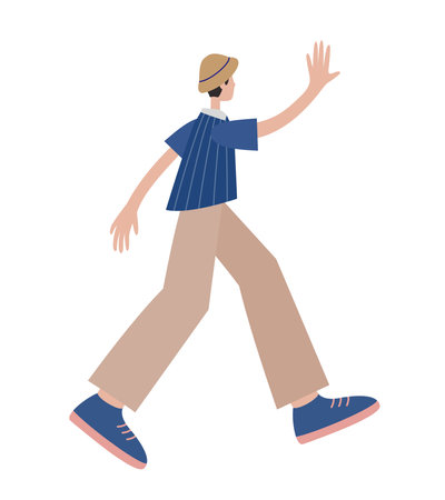 Man raising hand celebrating success. Possitive character design illustration.のイラスト素材
