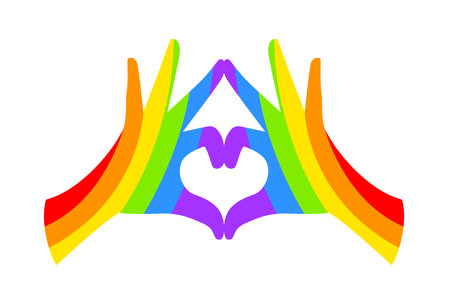 Happy Pride Month with hands heart icon. Hand heart gesture pride. LGBTQ element, vector illustration.のイラスト素材