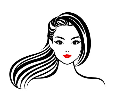 Woman face and hair style vector silhouette. Female beauty profile. Illustration.のイラスト素材