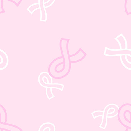 Breast cancer awareness pink ribbon seamless pattern. Pink October, vector illustration.のイラスト素材