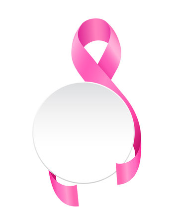 Pink ribbon symbol with white circle frame. Breast Cancer Awareness Month. Icon design. For poster, banner and t-shirt. Vector Illustration.のイラスト素材