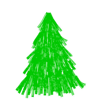 Green Christmas tree. Brush style illustration. Merry Christmas and happy new year.のイラスト素材
