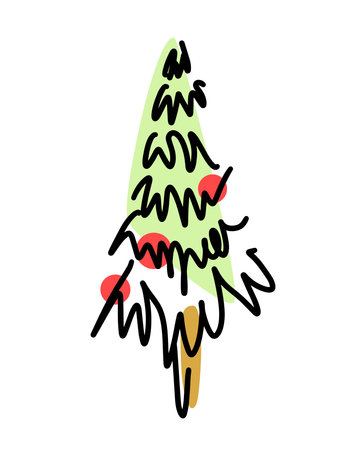 Abstract Christmas tree line art. Merry Christmas concept, Vector illustration.のイラスト素材