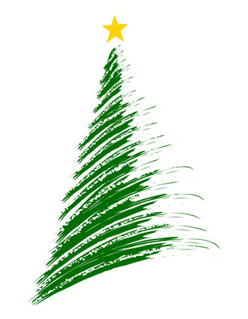 hand drawn Christmas tree.. Brush style illustration. Merry Christmas and happy new year.のイラスト素材