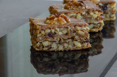 baklava walnut on a dark background. High quality photoの写真素材