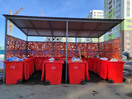 garbage container under a canopy. A place to dispose of garbage. High quality photoの写真素材