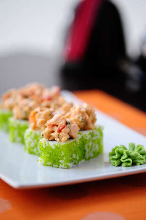 Japanese sushi with wasabi on the plateの写真素材