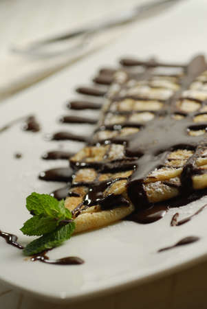 Pancake with chocolate sauceの写真素材