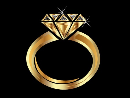 Golden diamond engagement ring のイラスト素材