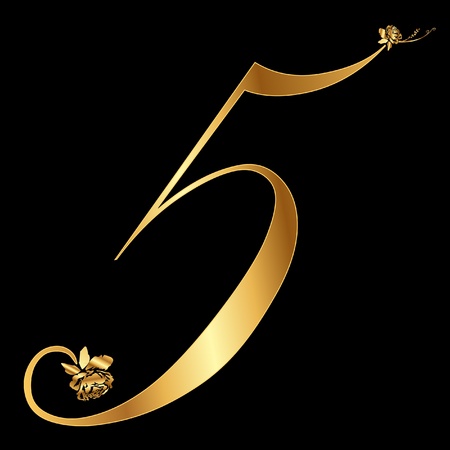 Golden number 5 with rosesのイラスト素材