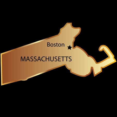 Massachusetts State usa in gold with capital nameのイラスト素材