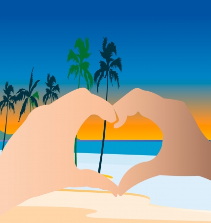 Hands doing a heart on the beach logoのイラスト素材
