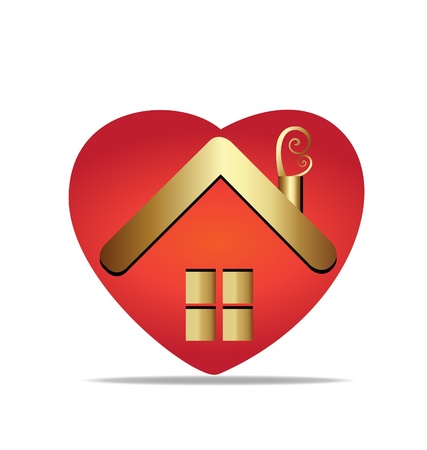 Gold house and heart logo vectorのイラスト素材