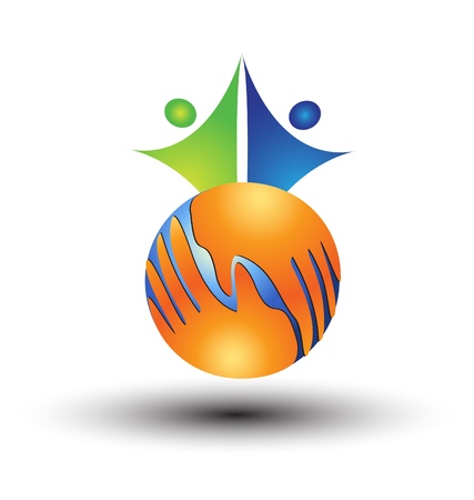Hands around world and people logo vectorのイラスト素材